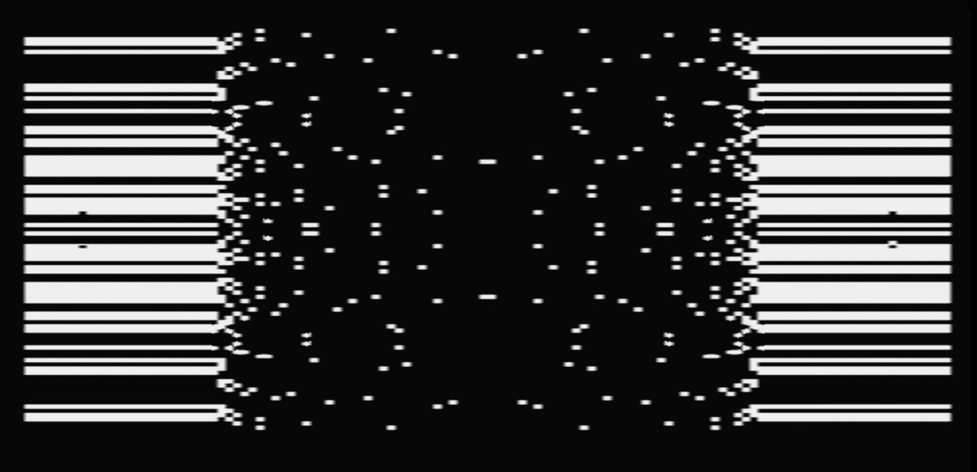 High-contrast black and white composite video pattern from Rorschach
