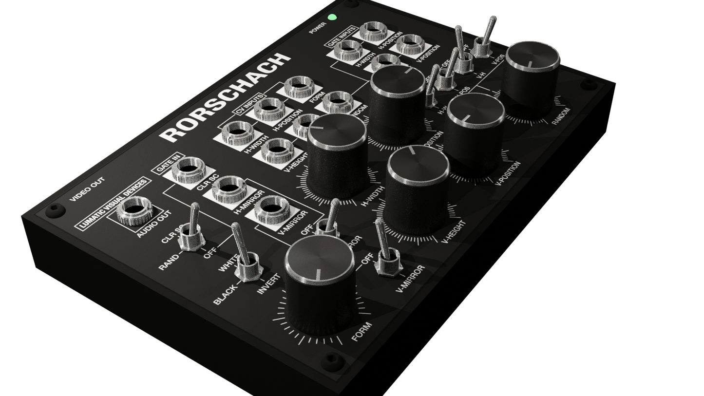 Rorschach video synthesizer render showing audio output, and gate / CV inputs
