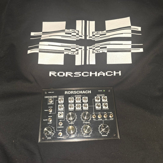 Rorschach analog video synthesizer with Rorschach logo T-shirt bundle