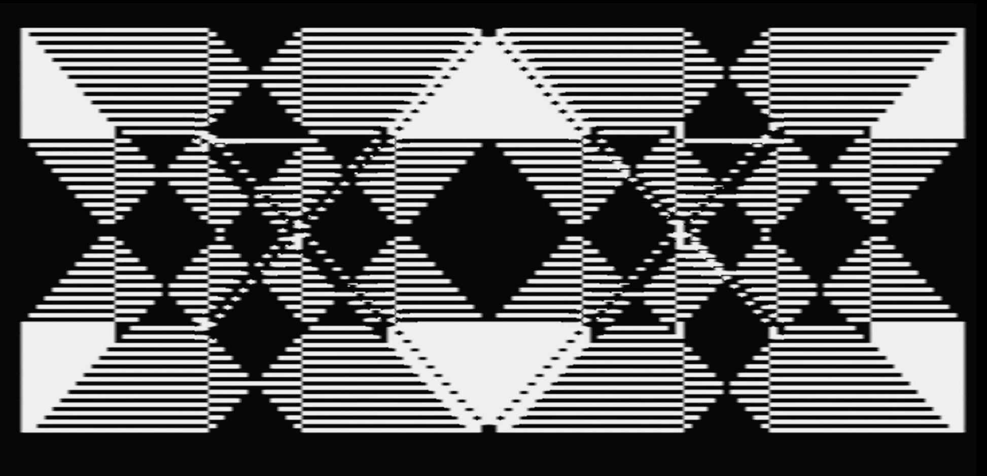 Black and white video pattern generated by the Rorschach video synthesizer
