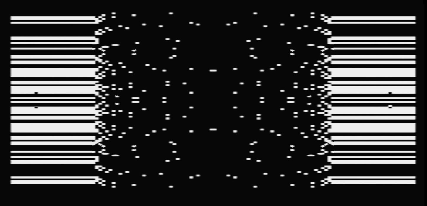 High-contrast black and white composite video pattern from Rorschach
