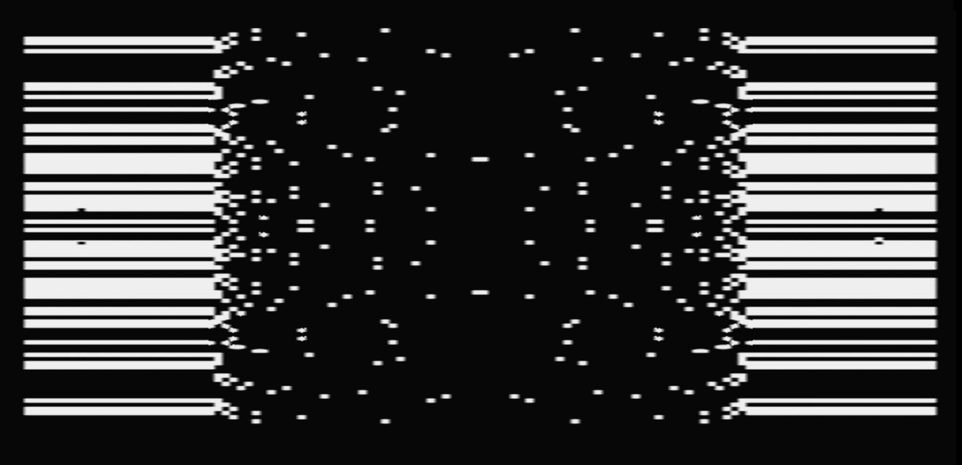 High-contrast black and white composite video pattern from Rorschach
